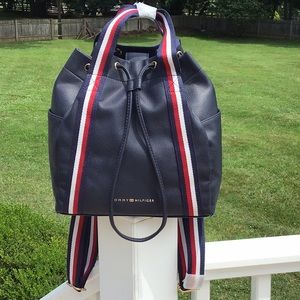 NEW! Tommy Hilfiger Leather Drawstring Backpack